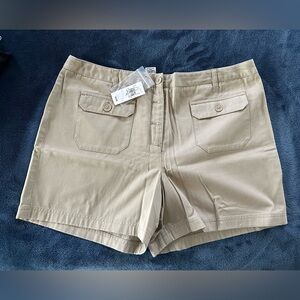 Ann Taylor Loft Khaki Front-Pocket Shorts | Size 14